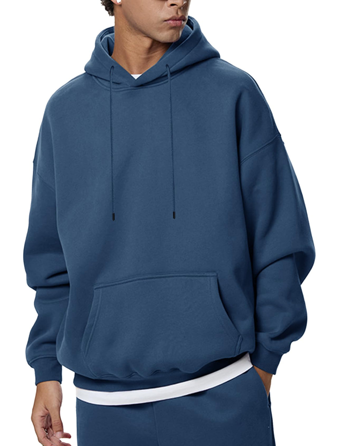 Flygo Mens Oversized Fleece Hoodie Drop Shoulder Streetwear Sweatshirt