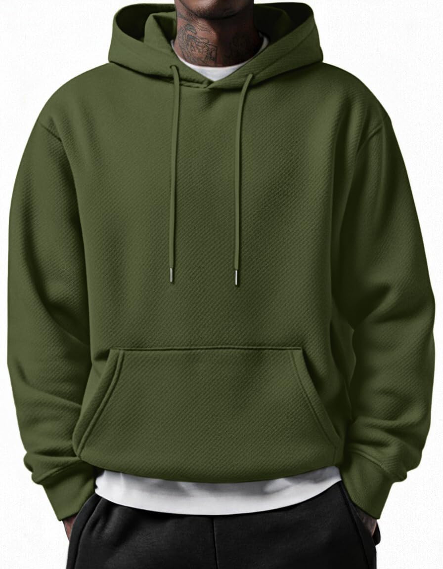 COOFANDY Men's Long Sleeve Hooded Sweatshirt Casual Lightweight Hoodies Pullover Textured Drawstring Hoodie with Kanga Pocket