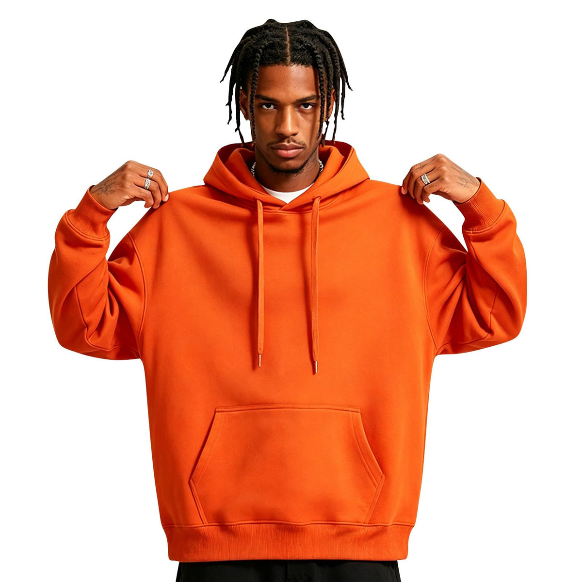 Fleece Hoodie Men Oversized Fall Sweatshirt Winter Cozy Tall Hooded Collar Drawstring Pullover With Pockets