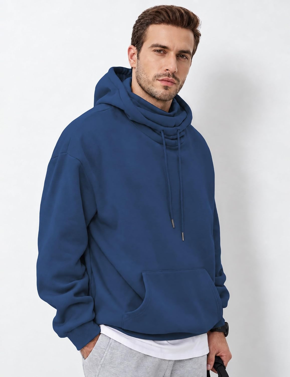 JMIERR Men's Fleece Hoodie Relaxed Fit Pull-Up Neck Pullover