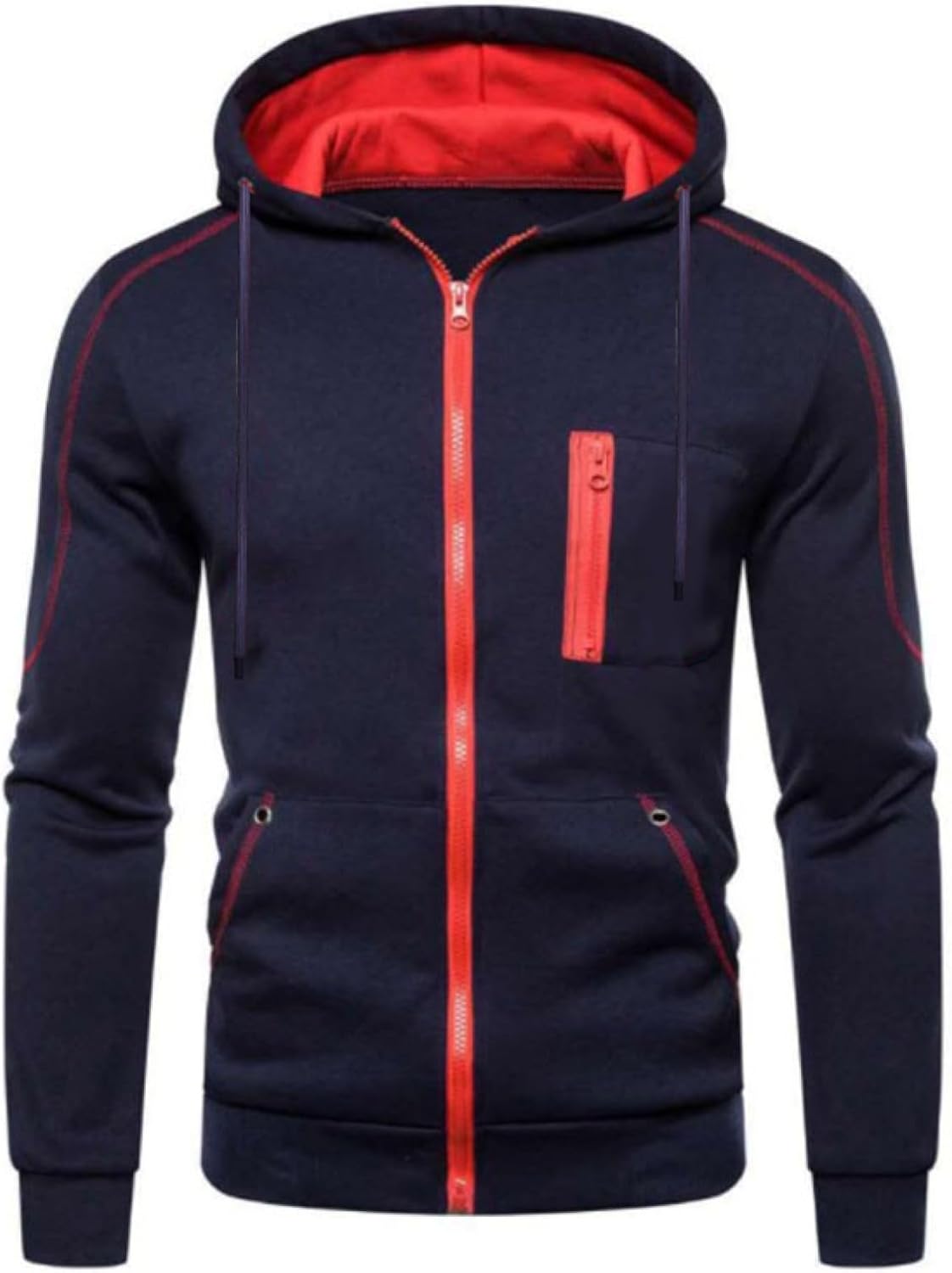 Lu's Chic Men's Hoodies Jackets Fleece Long Sleeve Full Zip Up Sweater Slim Fit Sweatshirt