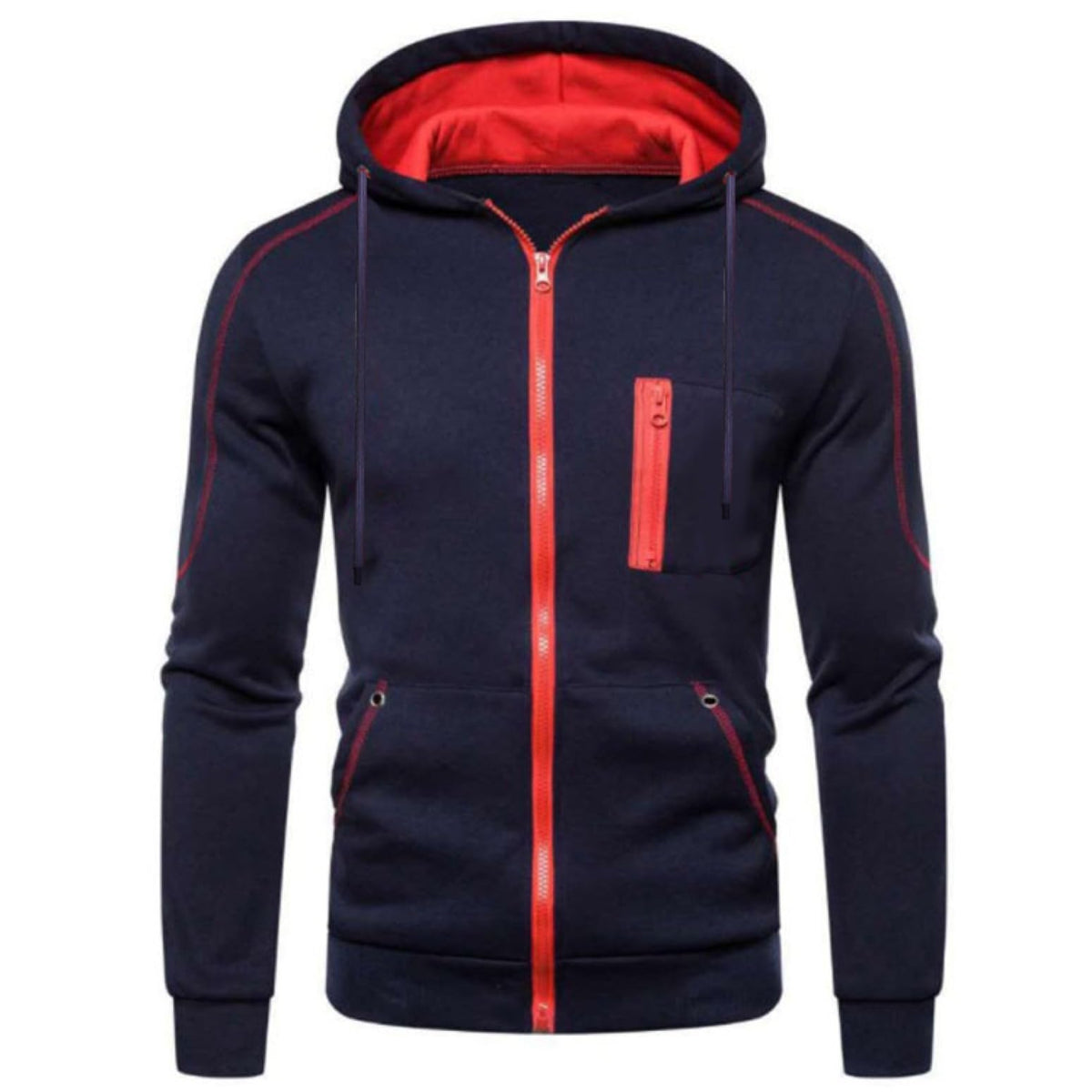 Lu's Chic Men's Hoodies Jackets Fleece Long Sleeve Full Zip Up Sweater Slim Fit Sweatshirt