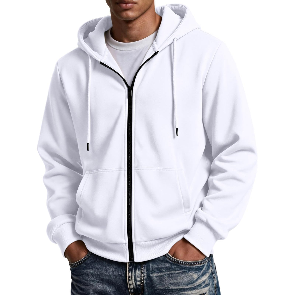 Mens Zip Up Hoodie Full Zip Oversized Fleece Lined Sweatshirt Fall Hoodies