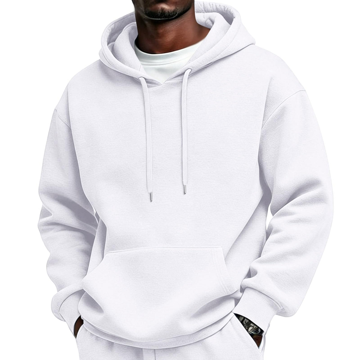 Mens Sherpa Hoodie Cottn Fleece Oversized Drawstring Hooded Sweatshirt
