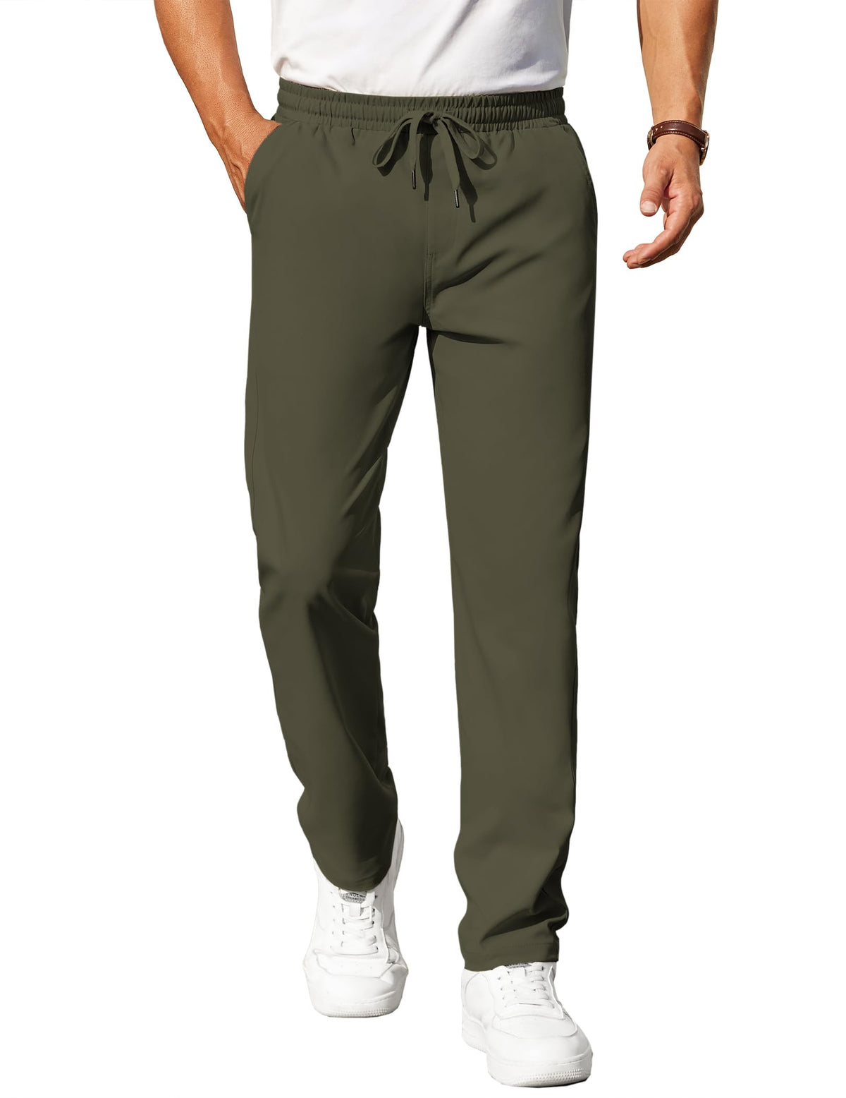 COOFANDY Mens Casual Pants Elastic Waist Chino Pants Lightweight Drawstring Pants with Pockets