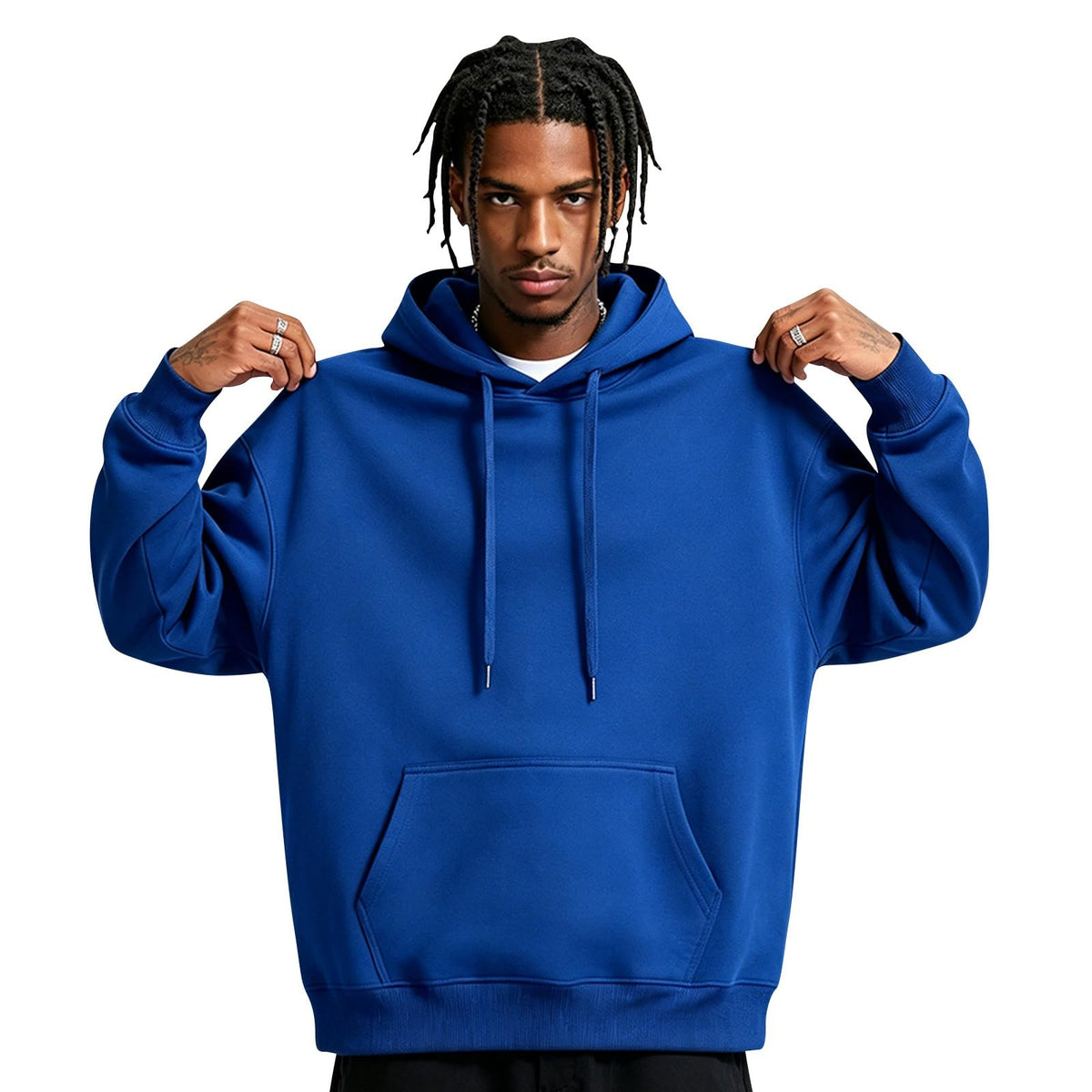 Fleece Hoodie Men Oversized Fall Sweatshirt Winter Cozy Tall Hooded Collar Drawstring Pullover With Pockets