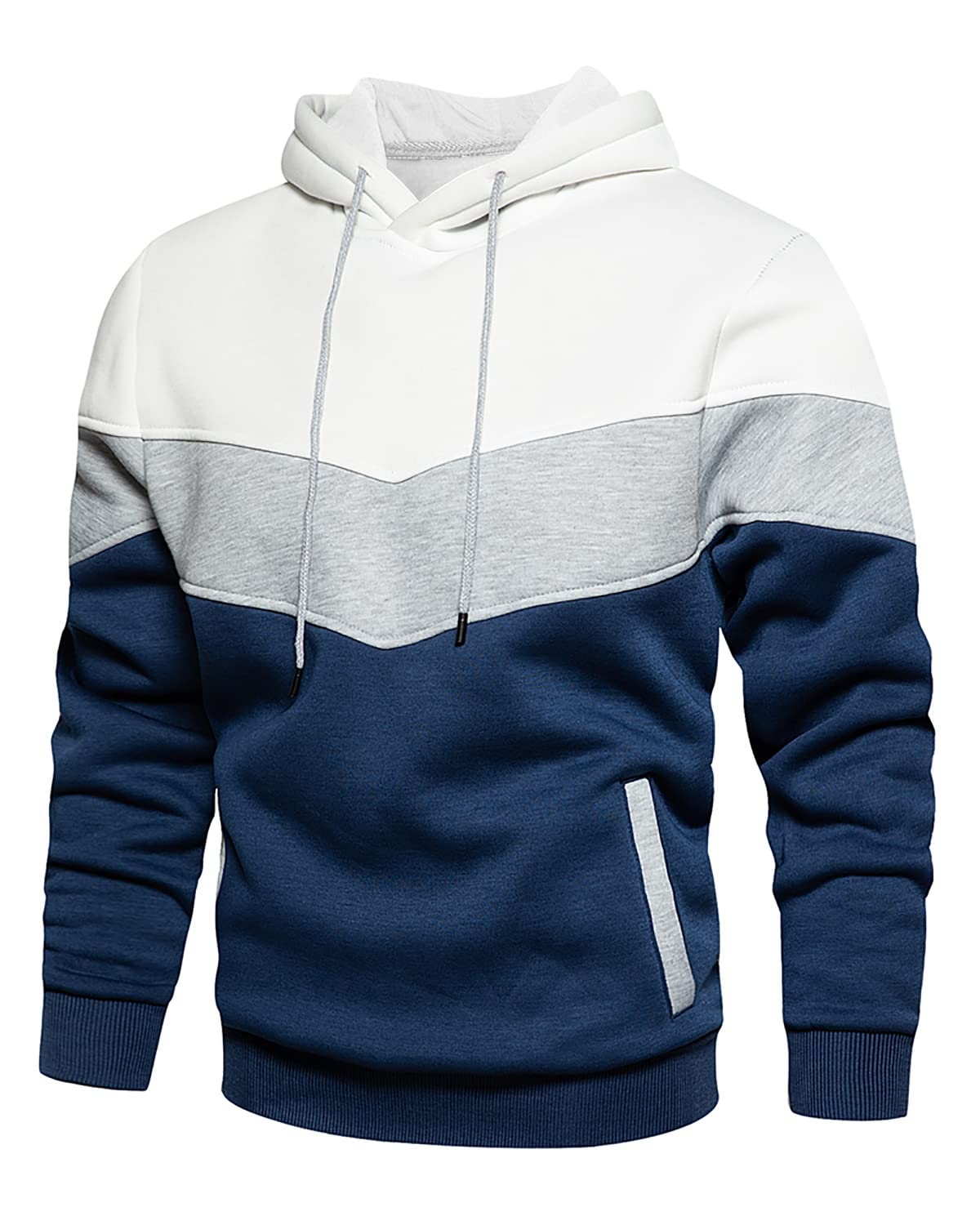 Men's Fashion Novelty Color Block Hoodies Long Sleeve Fleece Hooded Pullover Sweatshirts with Pockets