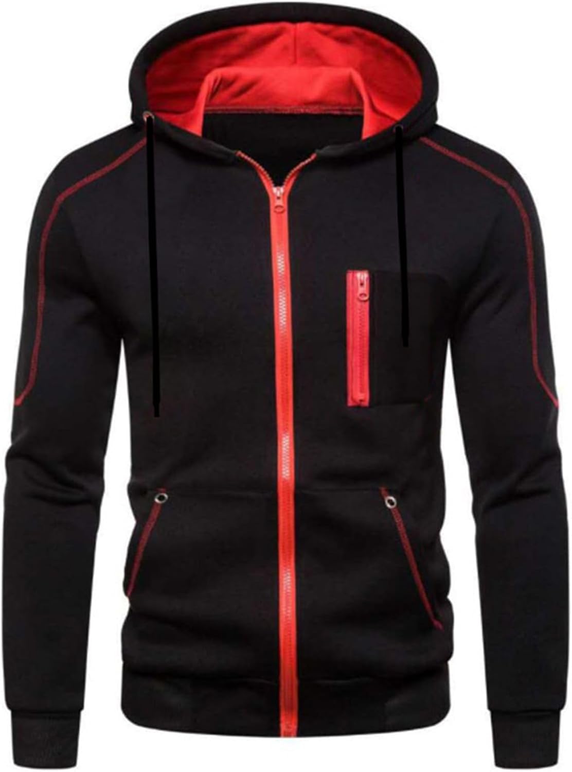 Lu's Chic Men's Hoodies Jackets Fleece Long Sleeve Full Zip Up Sweater Slim Fit Sweatshirt