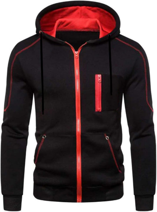 Lu's Chic Men's Hoodies Jackets Fleece Long Sleeve Full Zip Up Sweater Slim Fit Sweatshirt