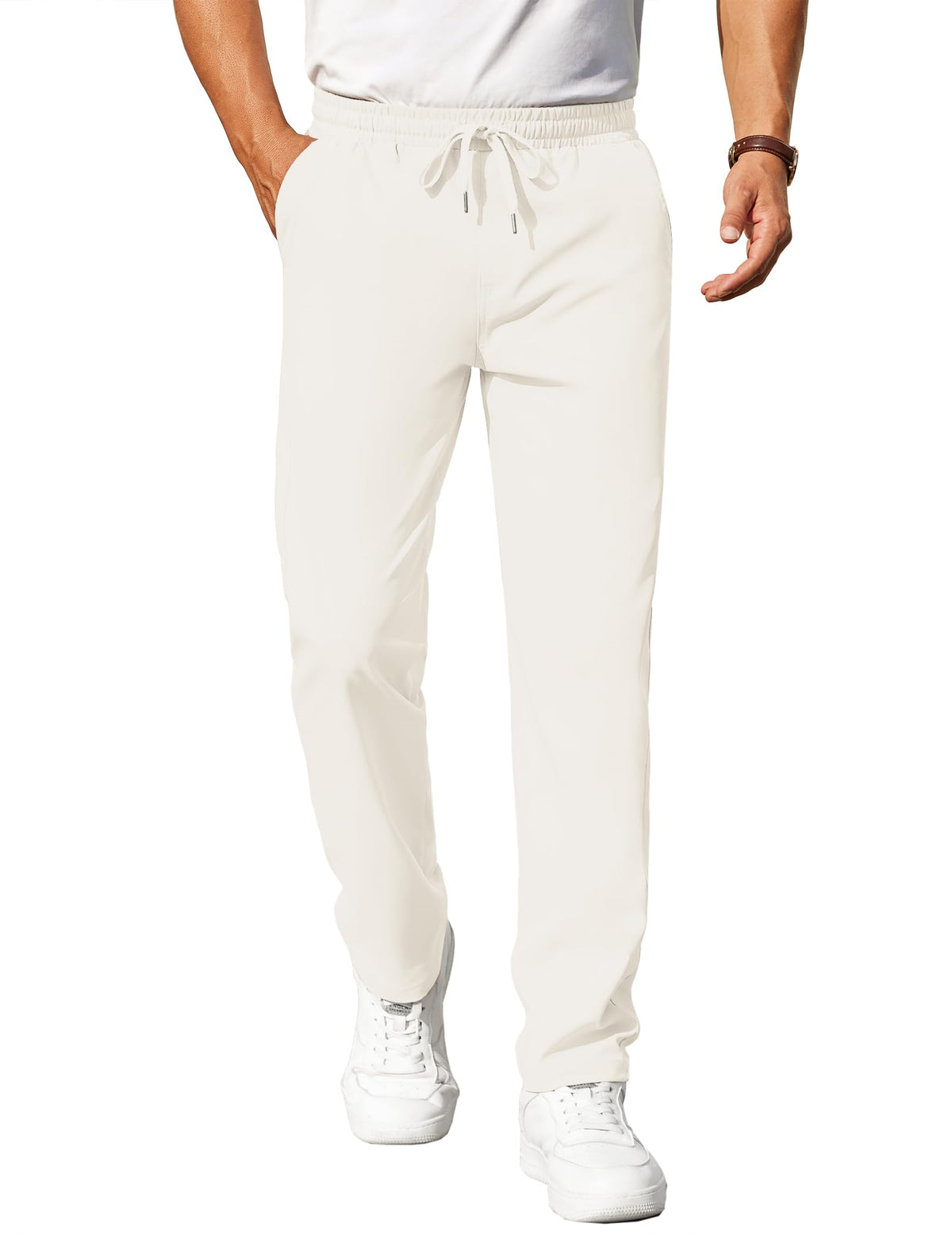 COOFANDY Mens Casual Pants Elastic Waist Chino Pants Lightweight Drawstring Pants with Pockets