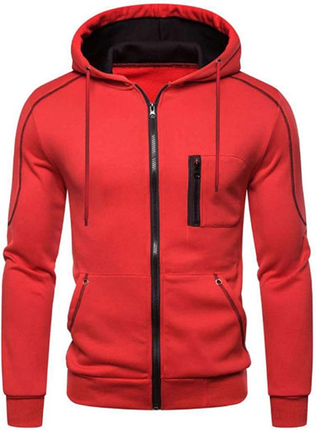 Lu's Chic Men's Hoodies Jackets Fleece Long Sleeve Full Zip Up Sweater Slim Fit Sweatshirt