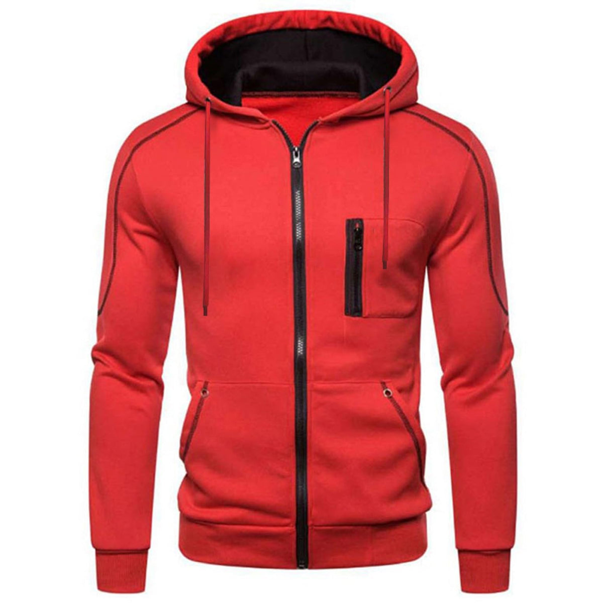 Lu's Chic Men's Hoodies Jackets Fleece Long Sleeve Full Zip Up Sweater Slim Fit Sweatshirt