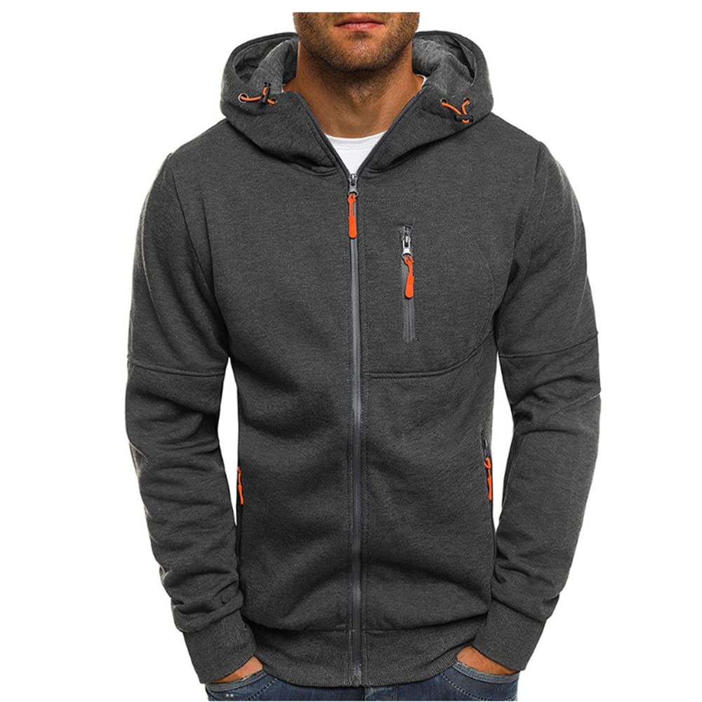 Men Hoodies Casual Hoodies for Men with Zip Pockets Full Zip Long Sleeve Sweatshirt Sports Hooded Jacket