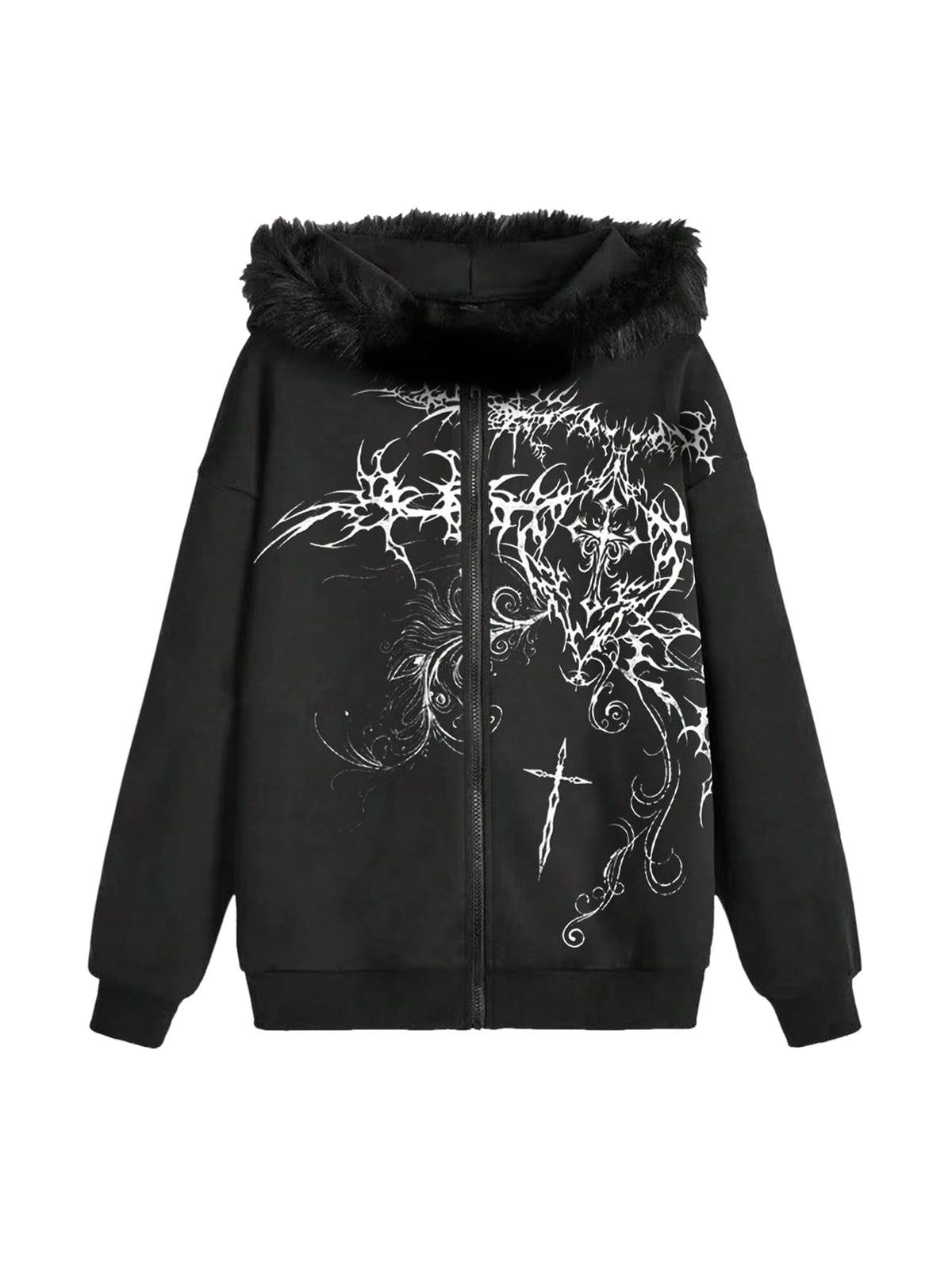 SOLY HUX Men's Y2K Grunge Zip Up Gothic Hoodie with Fur Hood