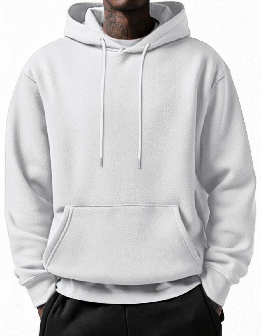 COOFANDY Men's Long Sleeve Hooded Sweatshirt Casual Lightweight Hoodies Pullover Textured Drawstring Hoodie with Kanga Pocket