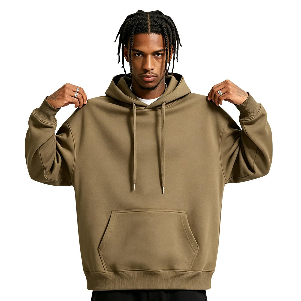 Fleece Hoodie Men Oversized Fall Sweatshirt Winter Cozy Tall Hooded Collar Drawstring Pullover With Pockets