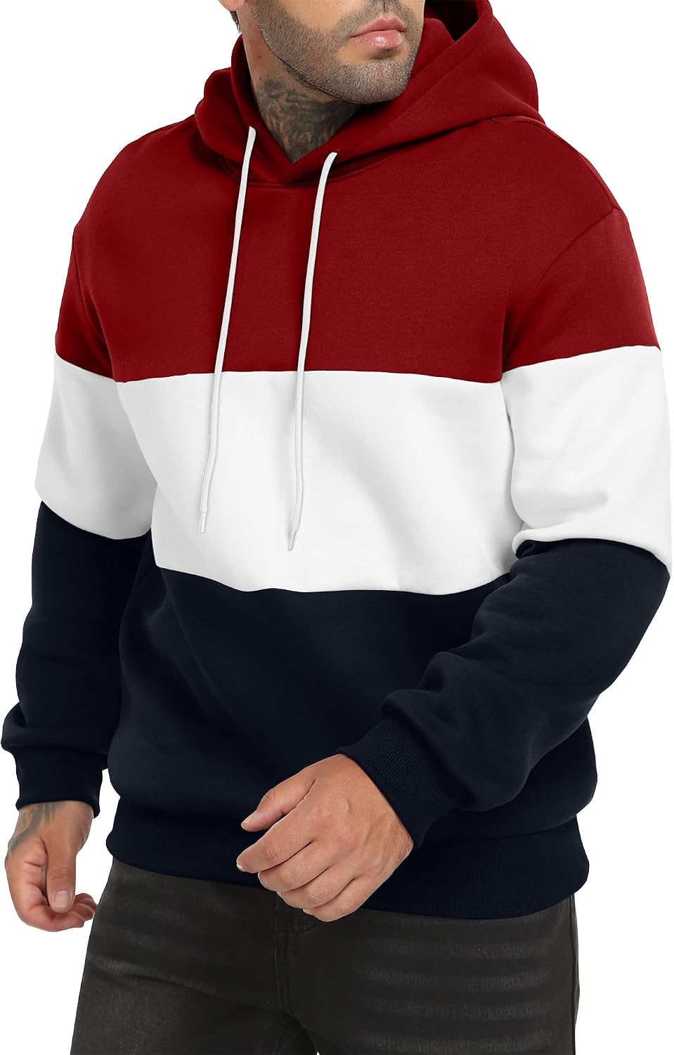 Men's Color Block Hoodies Long Sleeve Hooded Sweatshirt Pullover