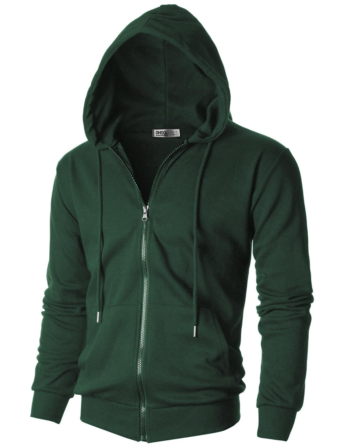 Ohoo Men's Zip Up Hoodie Lightweight Slim Fit Hooded Jacket