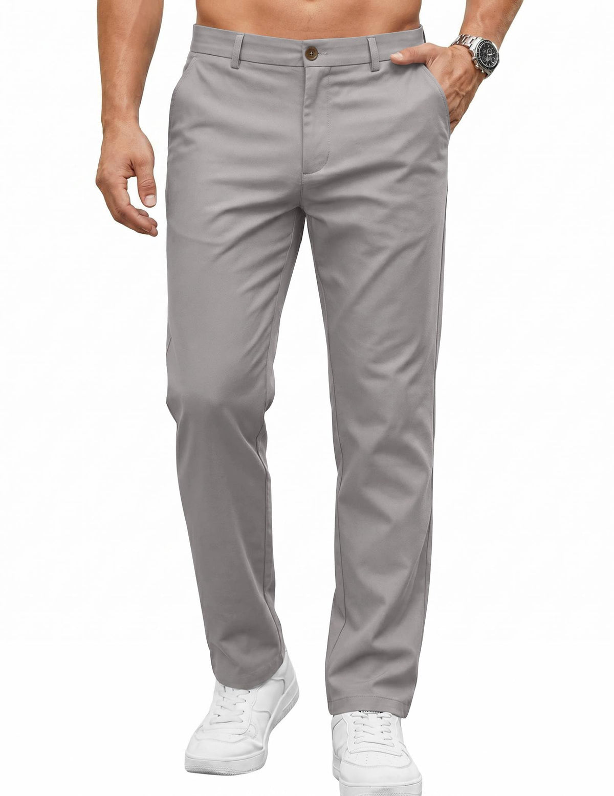 COOFANDY Men's Casual Pants Elastic Waist Flat Front Dress Slacks Regular Fit Stretch Golf Pants Work Office Trousers