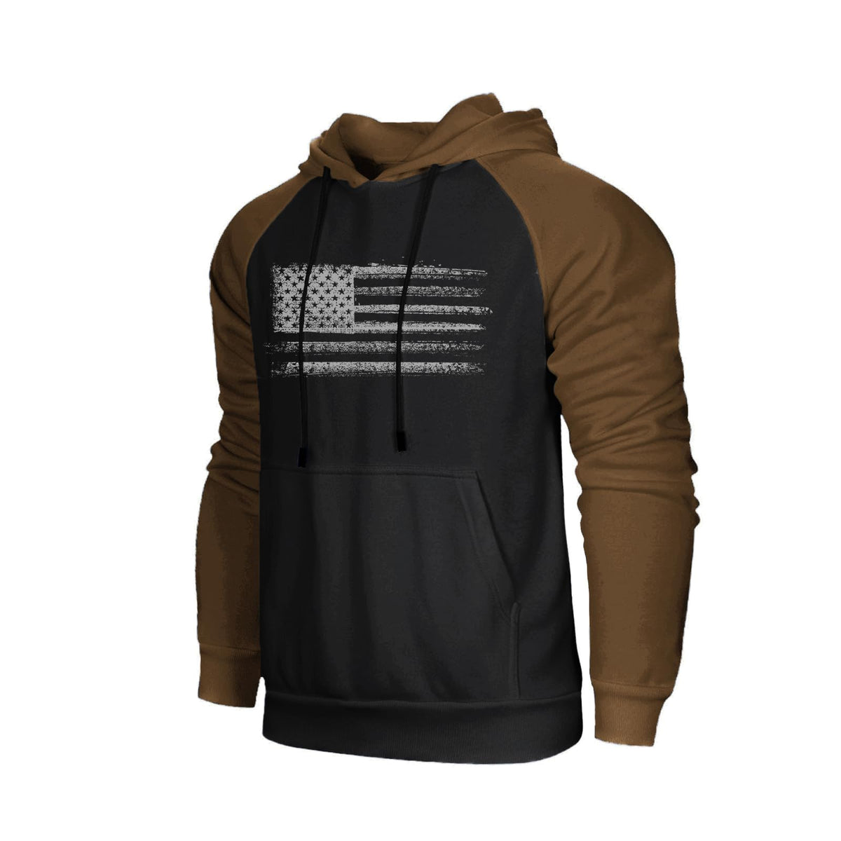 H HYFOL Men's Sweatshirt USA FLAG Patriotic Graphic Polyester Hoodies for Men Pocket Raglan Long Sleeve Sweatshirts