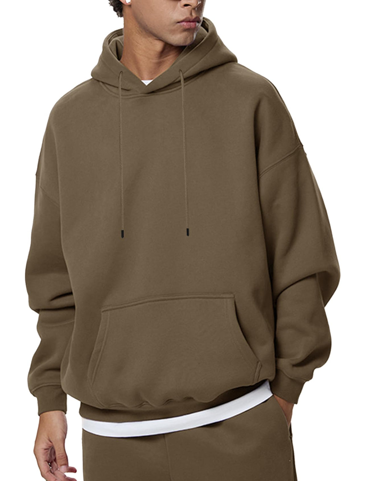 Flygo Mens Oversized Fleece Hoodie Drop Shoulder Streetwear Sweatshirt