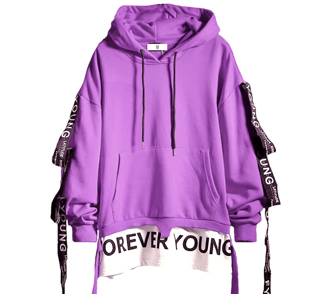 DUDHUH Mens Hoodie Fashion Pullover Letter Print Tracksuit Techwear Casual Coat Hip-Hop Sweatshirt