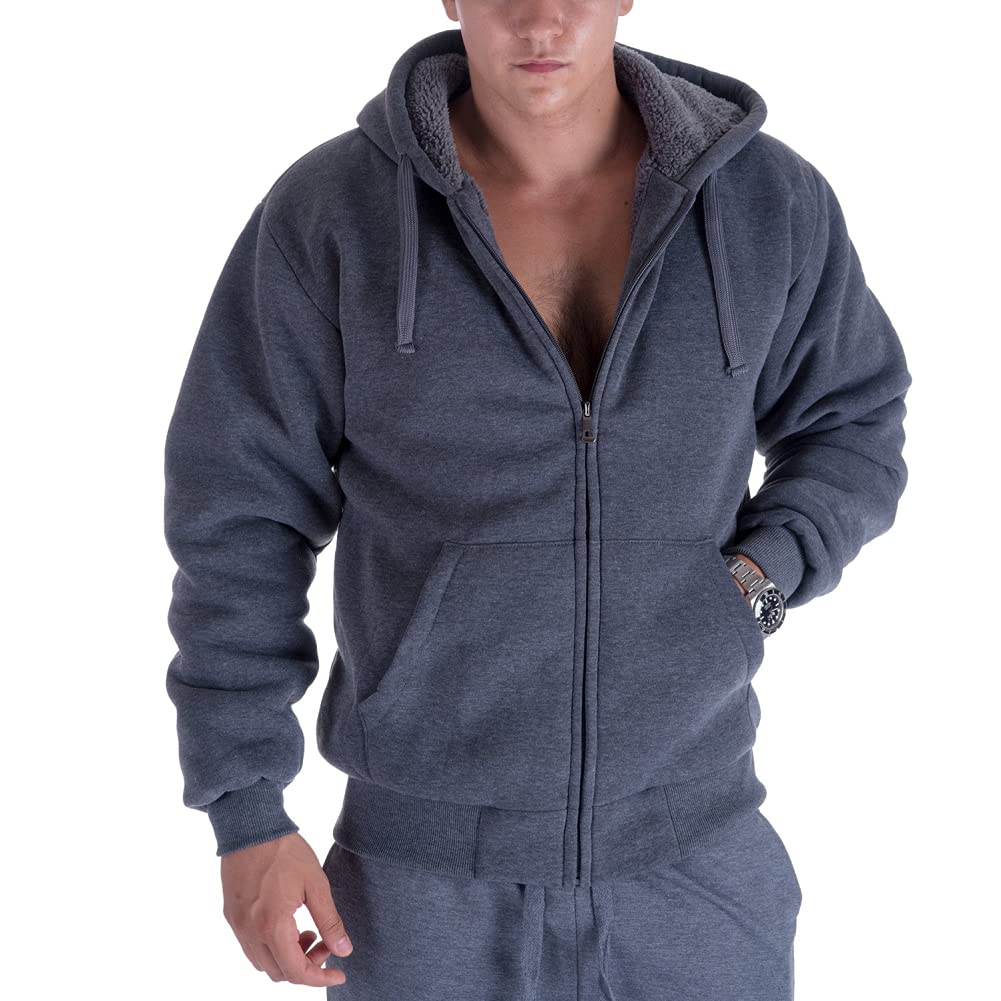 Gary Com Heavyweight Sherpa Hoodies for Men, Thick Fleece Lined Full Zip Up Winter Warm Sweatshirts Work Jackets
