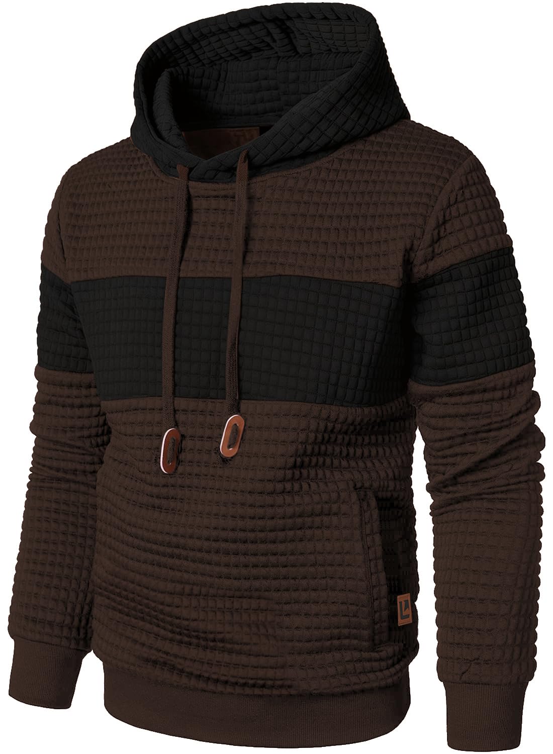 Qichic Men’s Sweatshirts Long Sleeve Pullover Patchwork Plaid Jacquard Hoodie Casual Drawstring Hoody Top