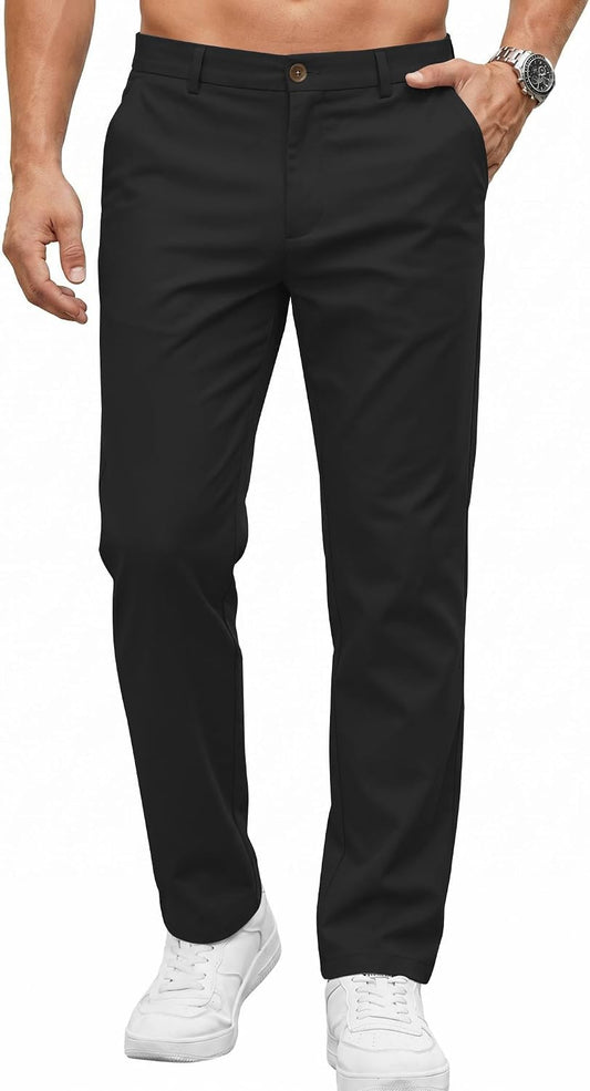 COOFANDY Men's Casual Pants Elastic Waist Flat Front Dress Slacks Regular Fit Stretch Golf Pants Work Office Trousers