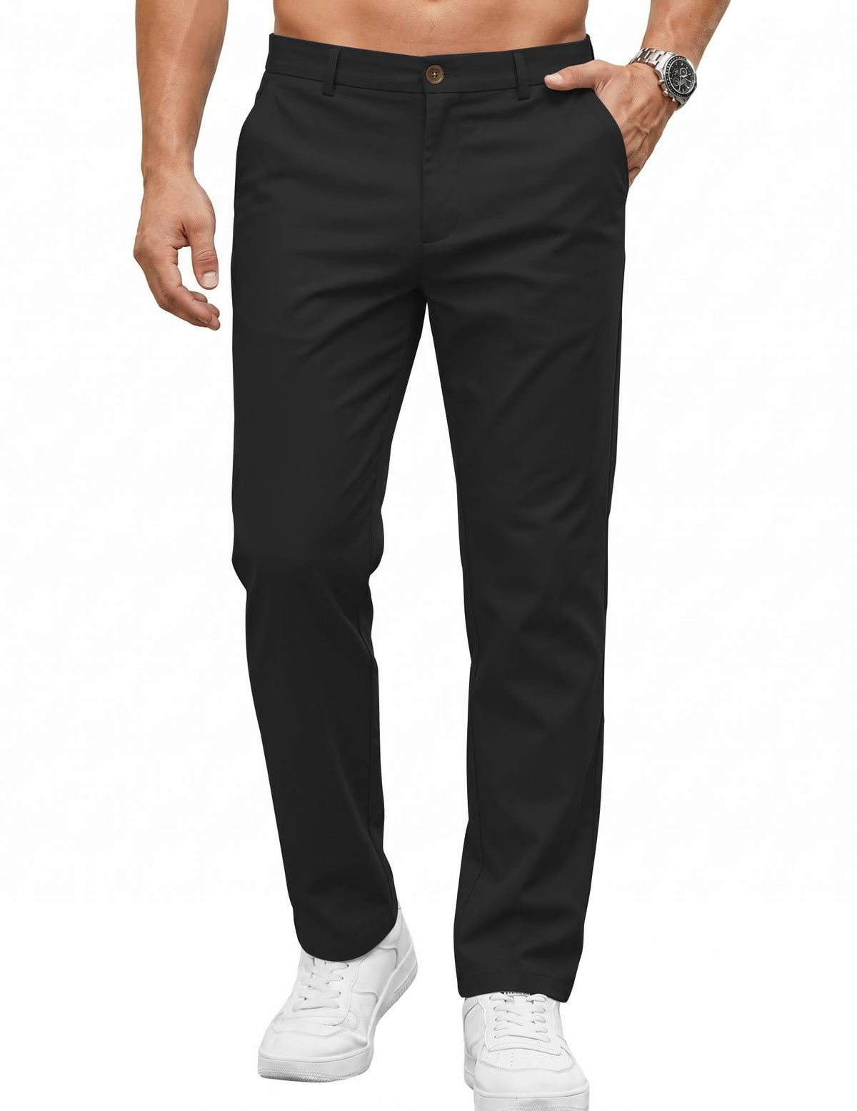 COOFANDY Men's Casual Pants Elastic Waist Flat Front Dress Slacks Regular Fit Stretch Golf Pants Work Office Trousers