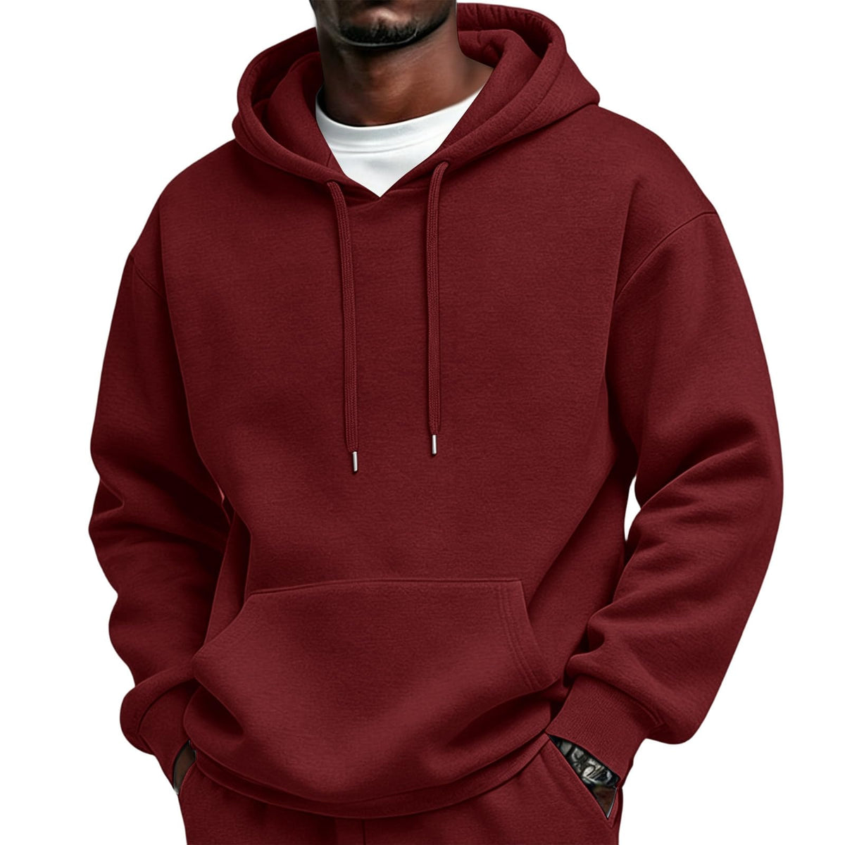 Mens Sherpa Hoodie Cottn Fleece Oversized Drawstring Hooded Sweatshirt