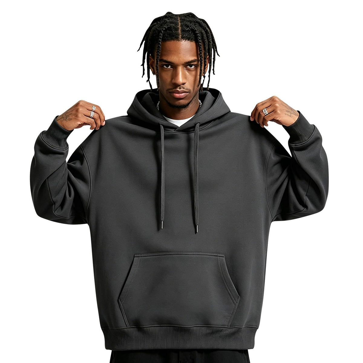 Fleece Hoodie Men Oversized Fall Sweatshirt Winter Cozy Tall Hooded Collar Drawstring Pullover With Pockets