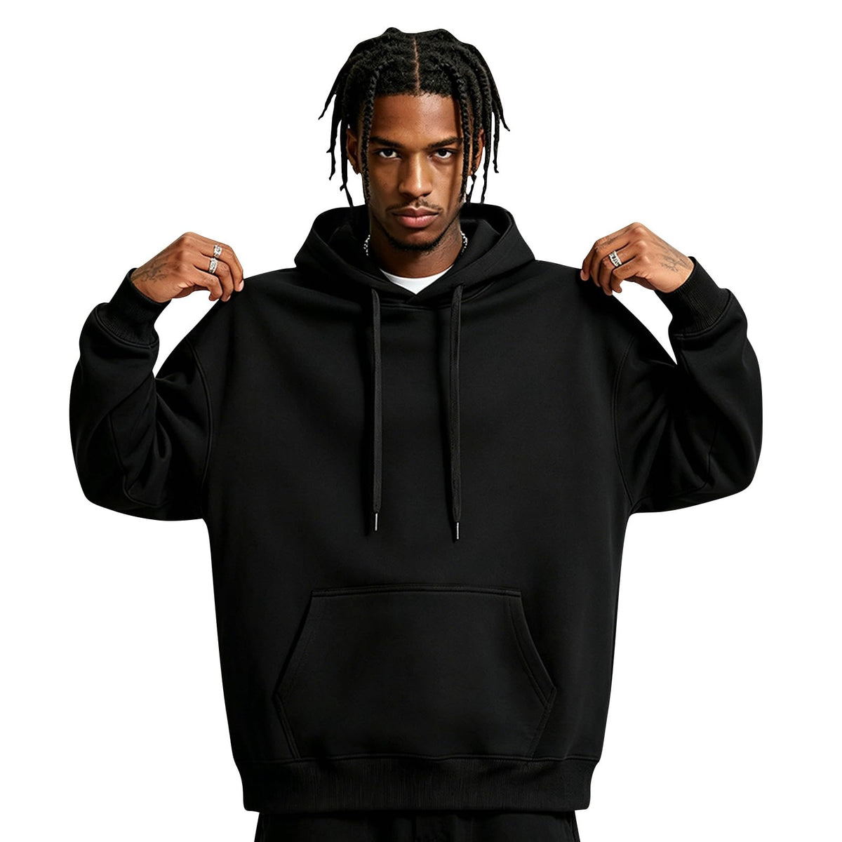 Fleece Hoodie Men Oversized Fall Sweatshirt Winter Cozy Tall Hooded Collar Drawstring Pullover With Pockets
