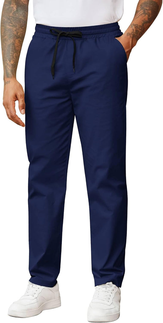 COOFANDY Men's Casual Pants Drawstring Elastic Waist Chino Pants Straight Leg Slacks Cotton Twill Trousers with Pockets