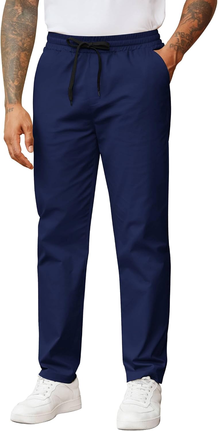 COOFANDY Men's Casual Pants Drawstring Elastic Waist Chino Pants Straight Leg Slacks Cotton Twill Trousers with Pockets