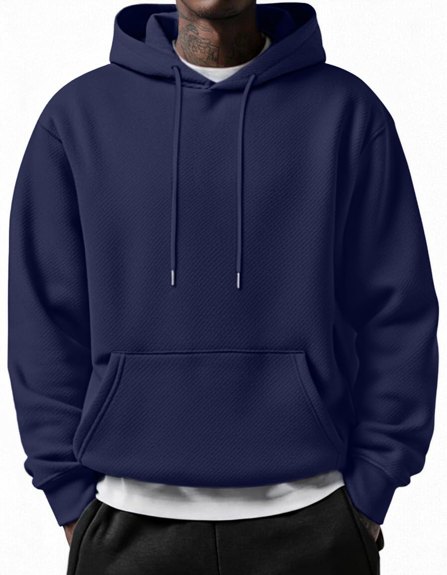 COOFANDY Men's Long Sleeve Hooded Sweatshirt Casual Lightweight Hoodies Pullover Textured Drawstring Hoodie with Kanga Pocket