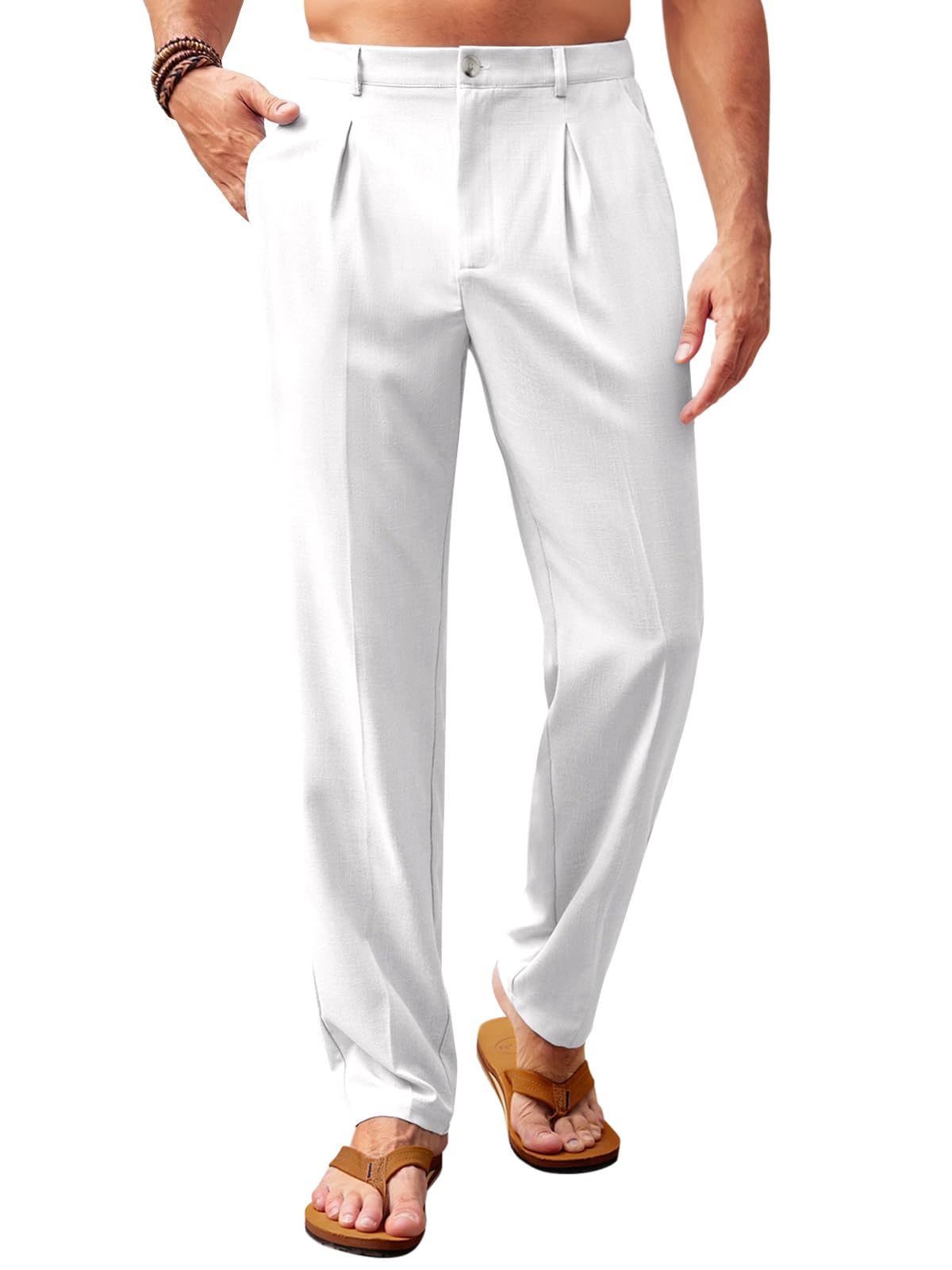 Runcati Mens Casual Pants Elastic Waist Lightweight Loose Pleated Slacks