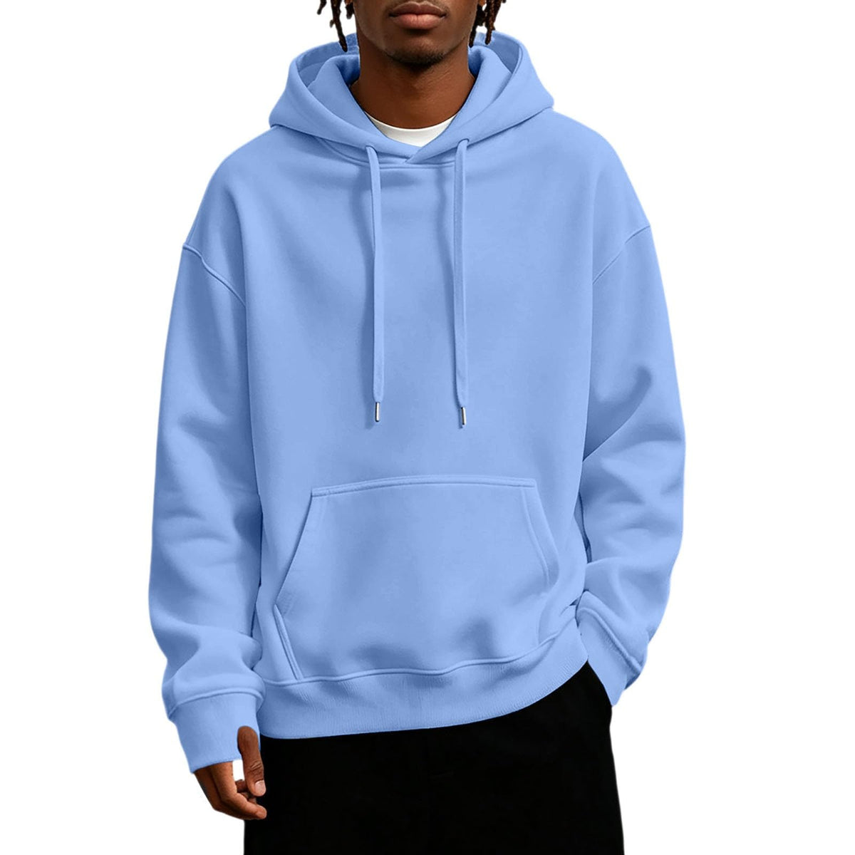 Mens Hoodies Fleece-Lined Long Sleeve Pullover Warm Fall Winter Sweatshirt