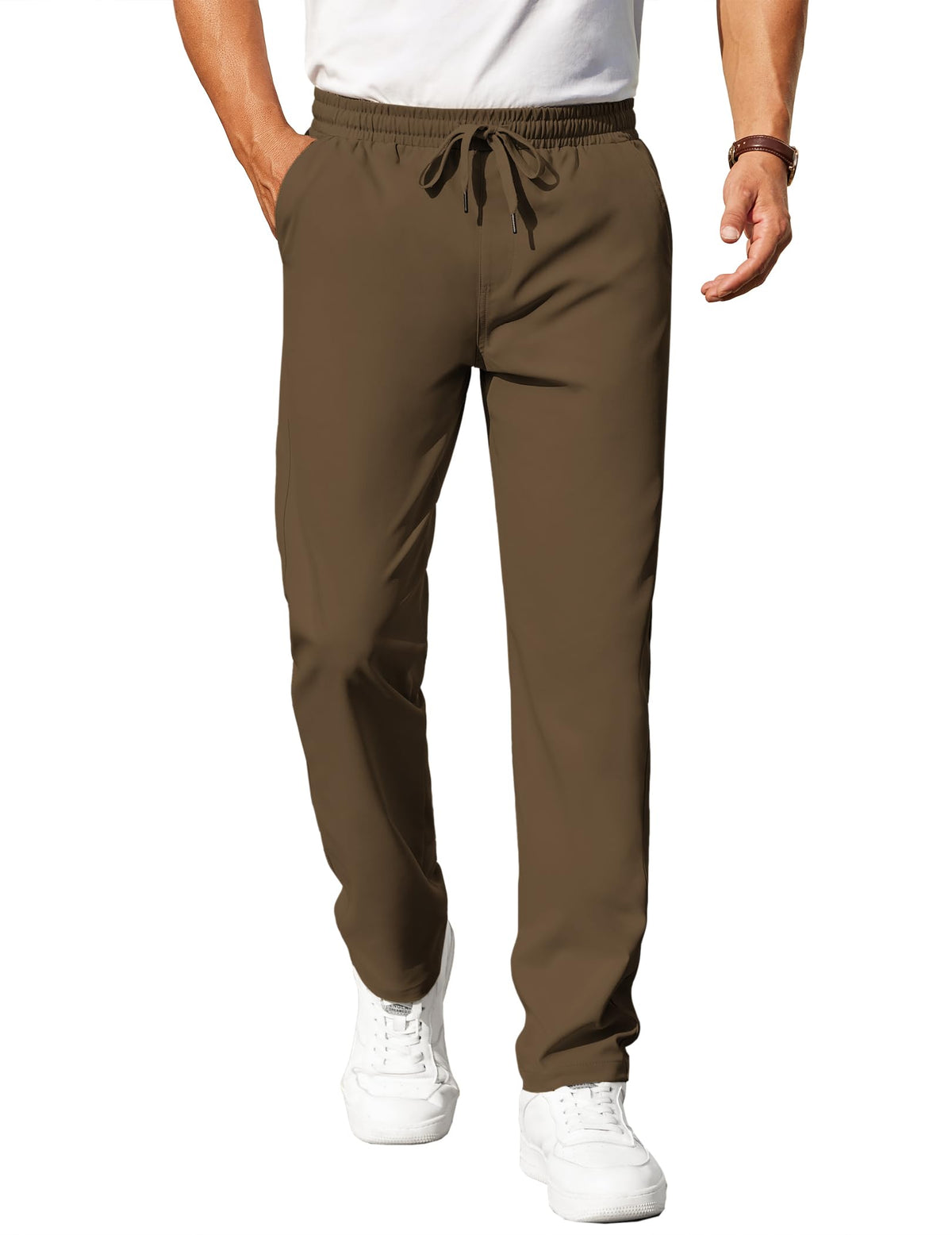 COOFANDY Mens Casual Pants Elastic Waist Chino Pants Lightweight Drawstring Pants with Pockets