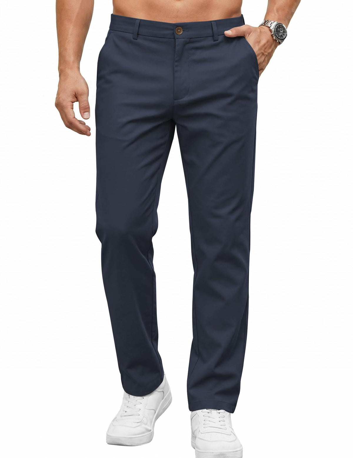 COOFANDY Men's Casual Pants Elastic Waist Flat Front Dress Slacks Regular Fit Stretch Golf Pants Work Office Trousers