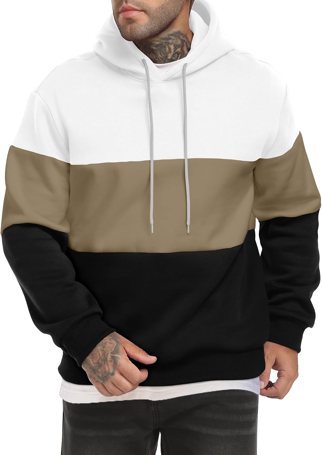 Men's Color Block Hoodies Long Sleeve Hooded Sweatshirt Pullover