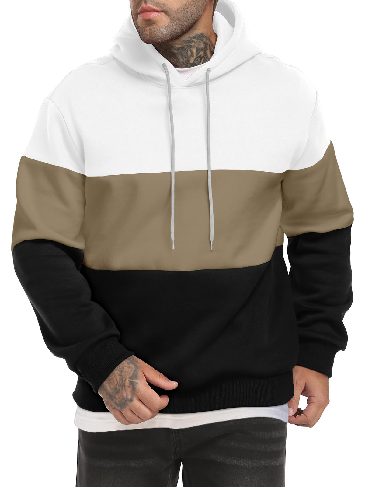 Men's Color Block Hoodies Long Sleeve Hooded Sweatshirt Pullover