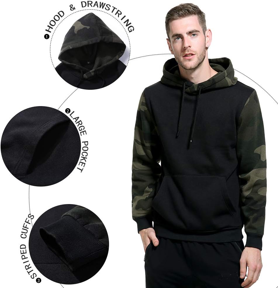 AOTORR Men's Pullover Hoodie Blend Fleece Long Sleeve Contrast Color Military Sweatshirt with Kanga Pocket