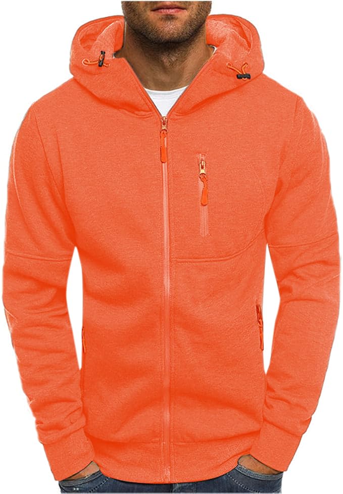 Men Hoodies Casual Hoodies for Men with Zip Pockets Full Zip Long Sleeve Sweatshirt Sports Hooded Jacket