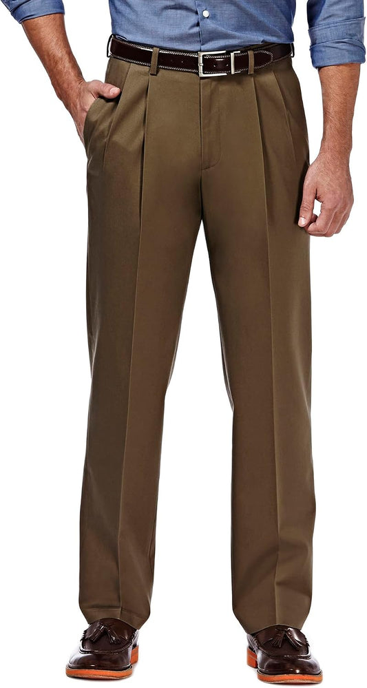 Haggar Men's Classic Fit Premium No Iron Khaki Pleated Pant