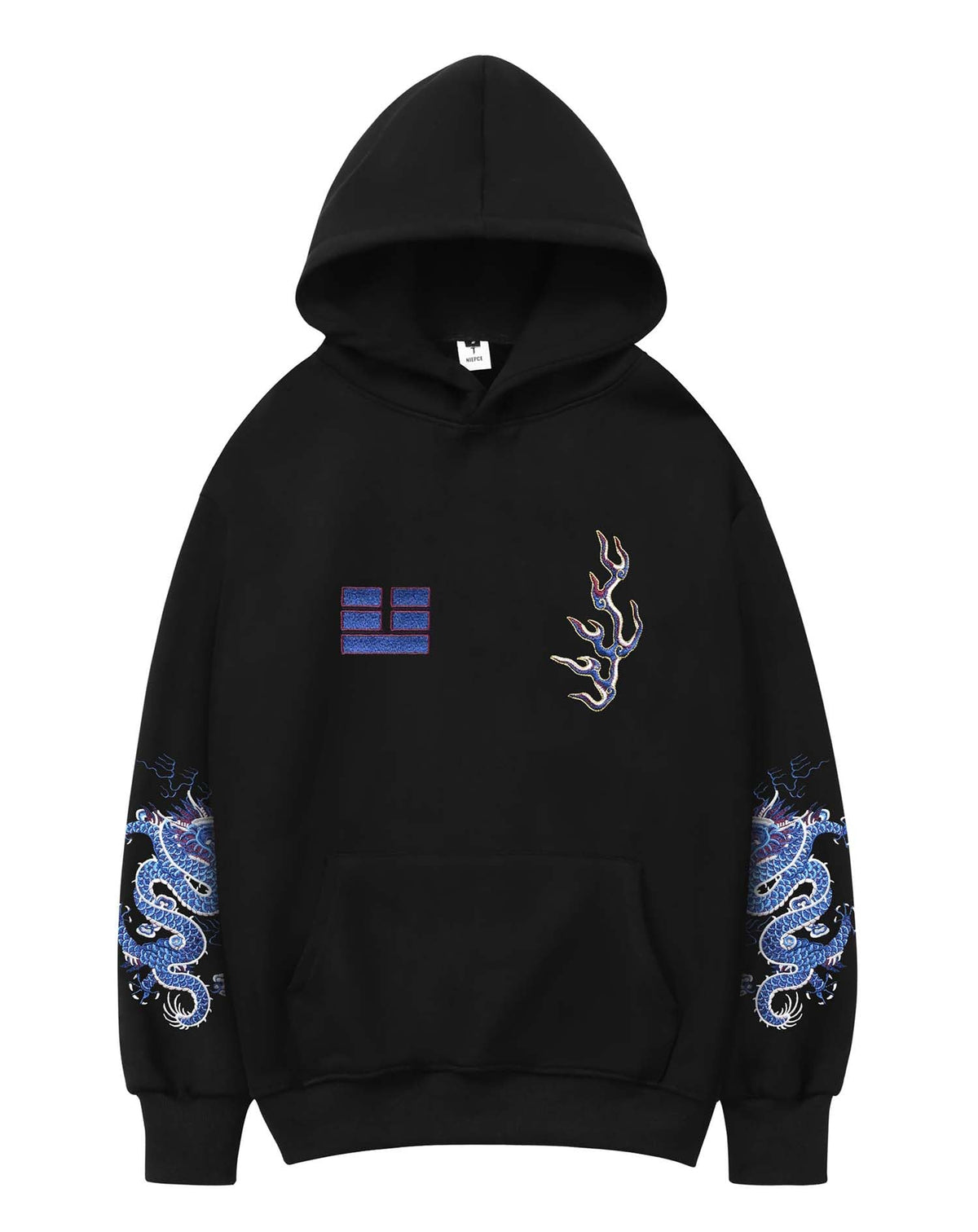 Niepce Inc Streetwear Men's Dragon Embroidered Heavyweight Graphic Hoodies