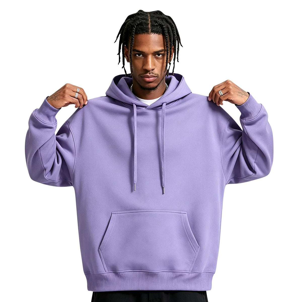 Fleece Hoodie Men Oversized Fall Sweatshirt Winter Cozy Tall Hooded Collar Drawstring Pullover With Pockets