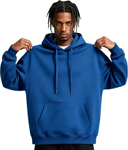Fleece Hoodie Men Oversized Fall Sweatshirt Winter Cozy Tall Hooded Collar Drawstring Pullover With Pockets