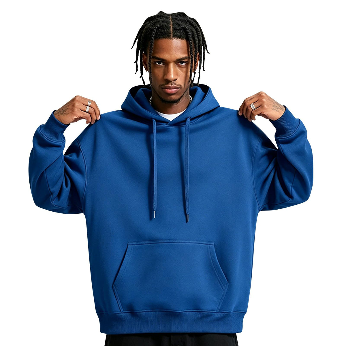 Fleece Hoodie Men Oversized Fall Sweatshirt Winter Cozy Tall Hooded Collar Drawstring Pullover With Pockets