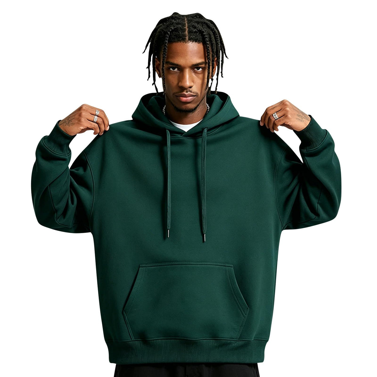 Fleece Hoodie Men Oversized Fall Sweatshirt Winter Cozy Tall Hooded Collar Drawstring Pullover With Pockets